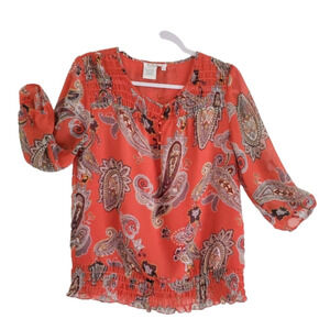 2/$35 Sale  COMO Design Bohemian Orange Paisley Print Flowy Top Size S (8-10)EUC